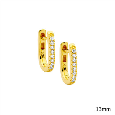 Petite Oval Huggie Cubic Zirconia Earrings - Yellow Gold.