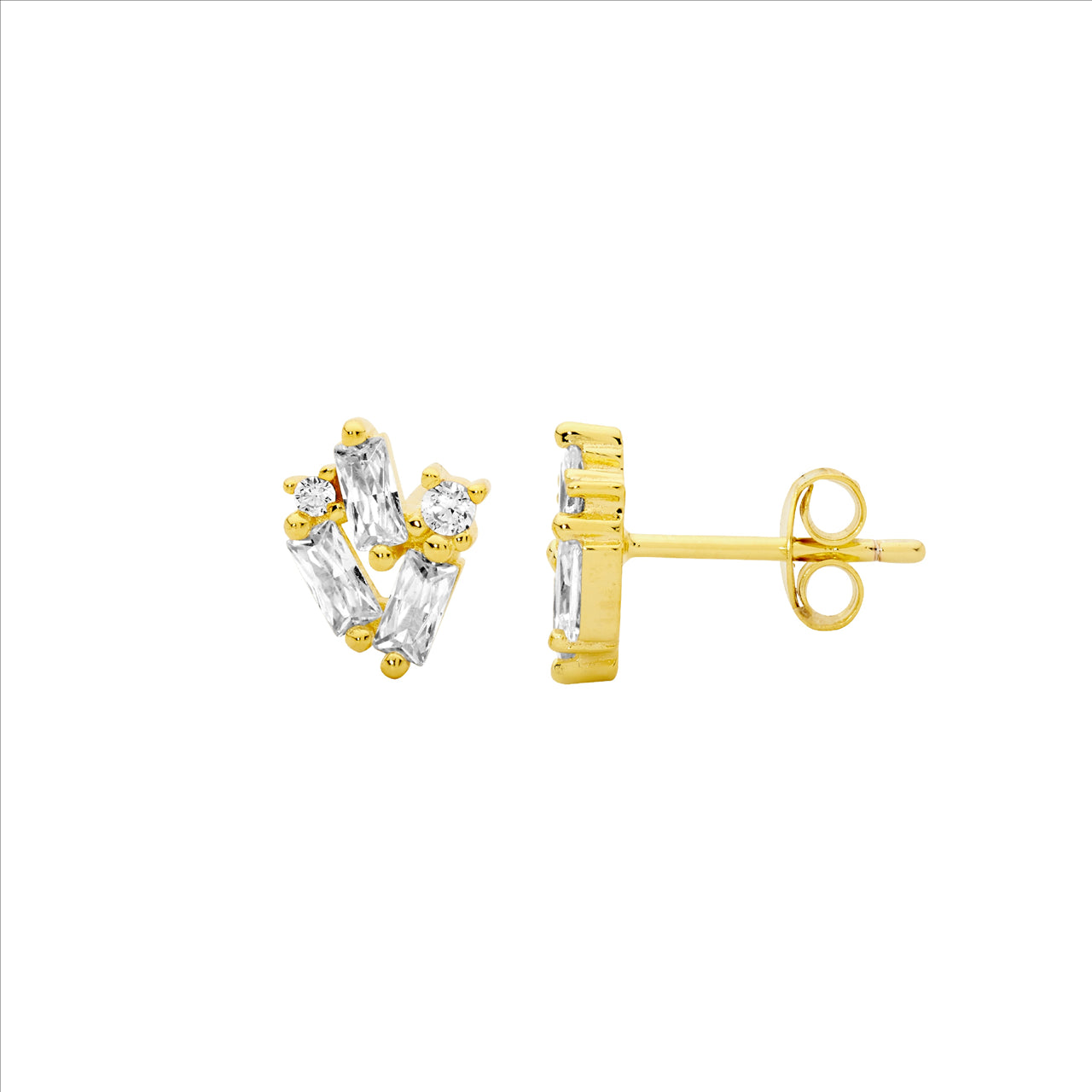 Scattered Baguette Stud Earrings - Yellow Gold.