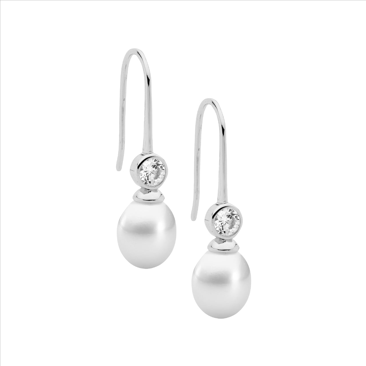 Freshwater Pearl & Cubic Zirconia Drop Earrings - Sterling Silver.
