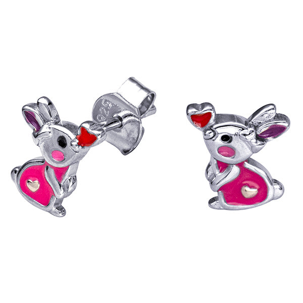 Sterling Silver Pink Bunny Rabbit Stud Earrings.