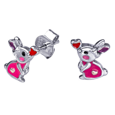 Sterling Silver Pink Bunny Rabbit Stud Earrings.