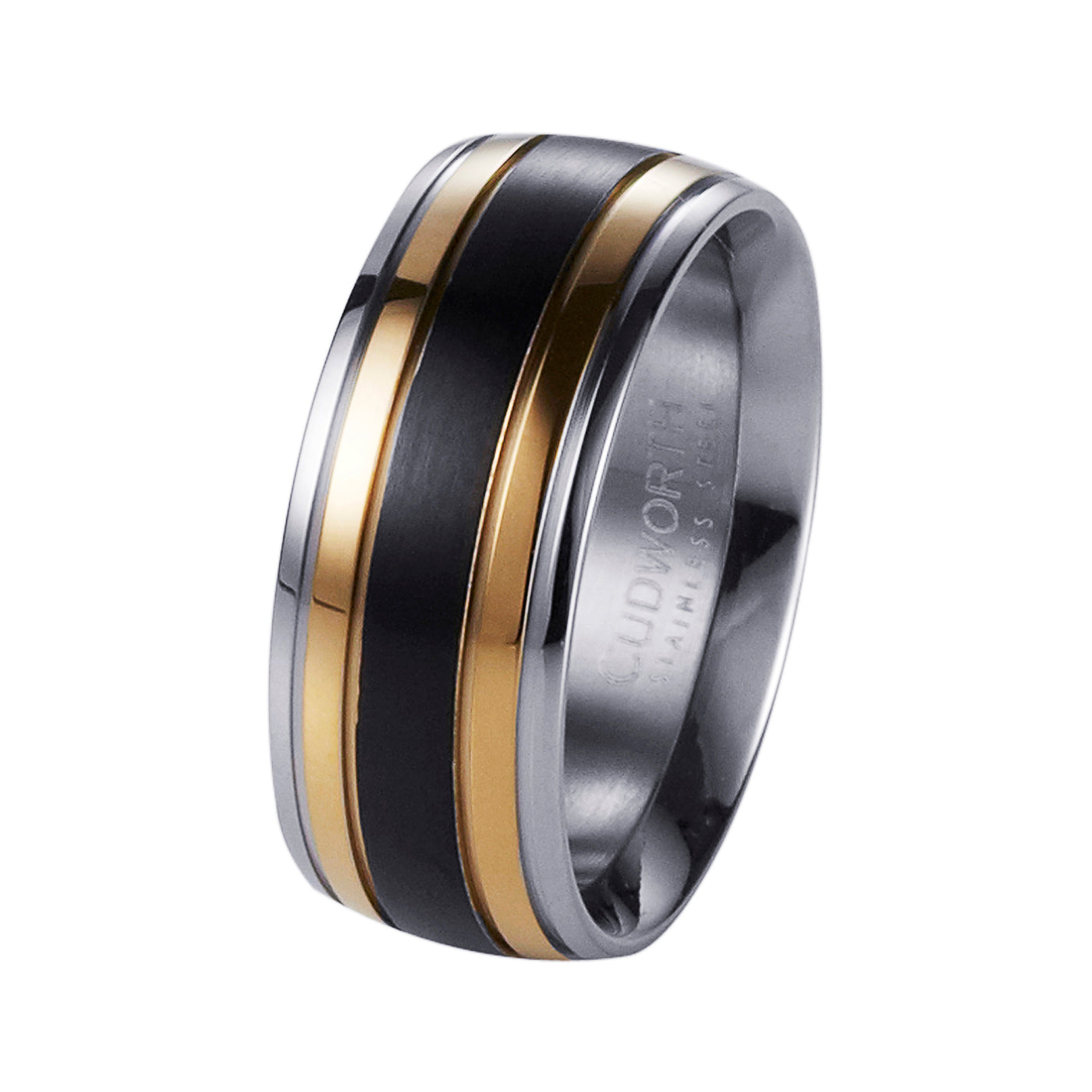 Mens Stainless Steel Gold Plate Dress Ring.