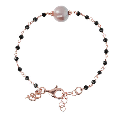 Bronzallure Black Spinel & Pink Pearl Bracelet.