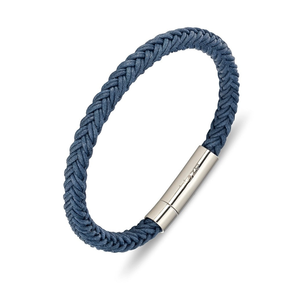 Mens Blue Leather & Stainless Steel Bracelet