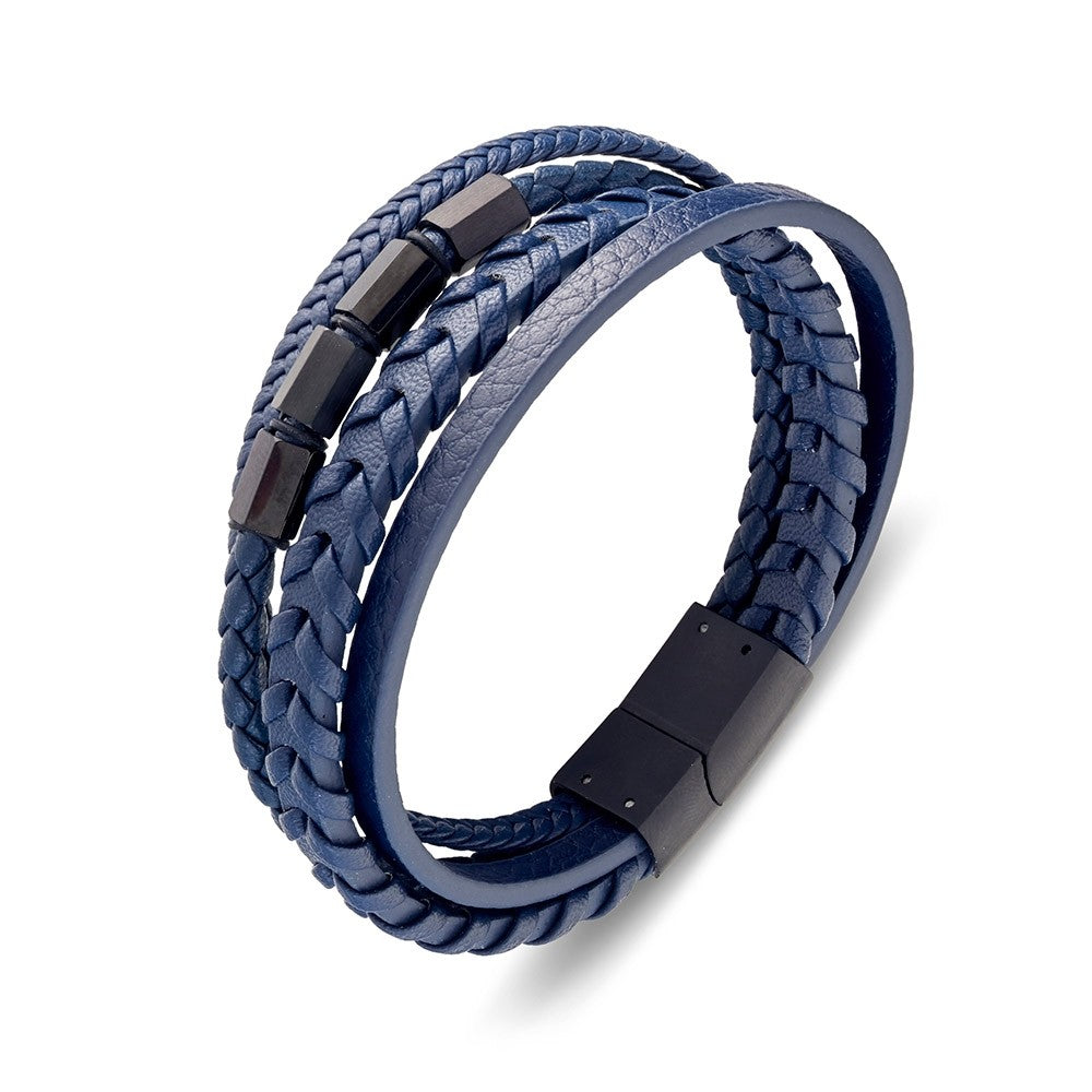 Mens 4 Row navy Blue Leather Bracelet.