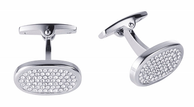Oval Cufflinks Pave set with White Crystals.