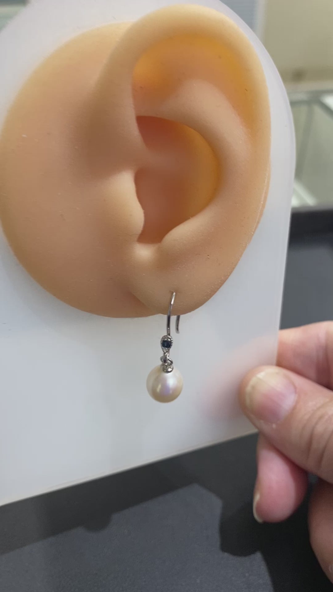 Sterling Silver Freshwater Pearl & Sapphire Drop Earrings.