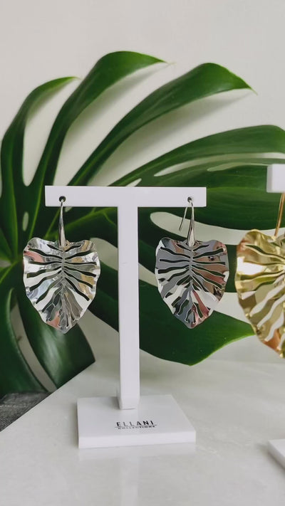 Mostera Leaf Drop Earrings - Rose Gold Plate.