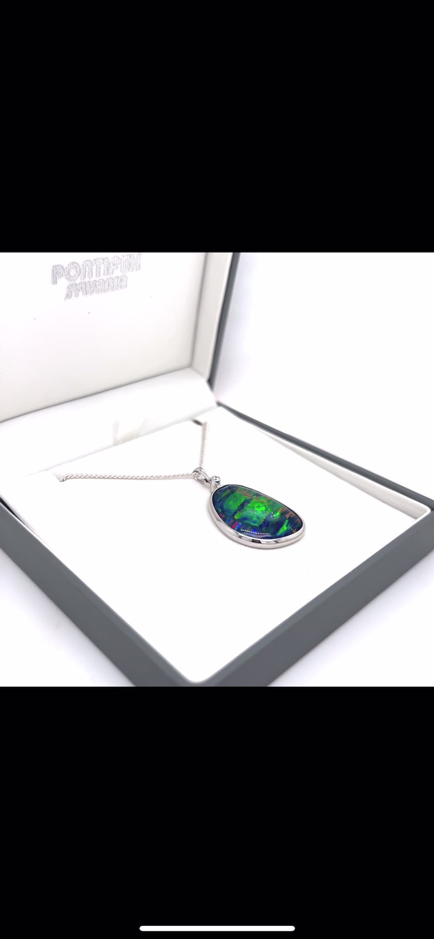 Freeform Opal Triplet Pendant with Blue Green Red Hues in 9ct White Gold