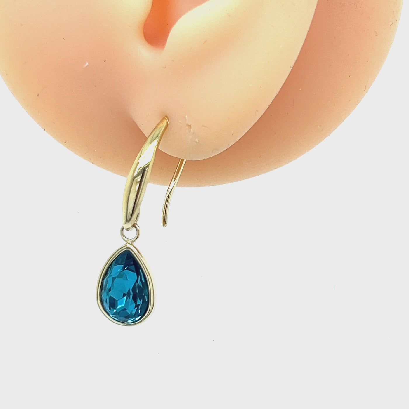 Gold Plate Blue Glass Teardrop Earrings