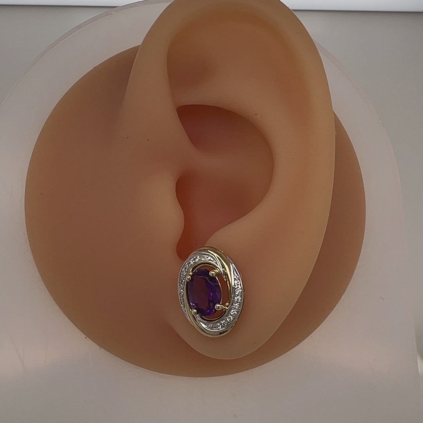 9ct Yellow & White Gold Amethyst & Diamond Oval Stud Earrings