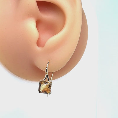 9ct Yellow Gold Octagonal Citrine Hook Earrings