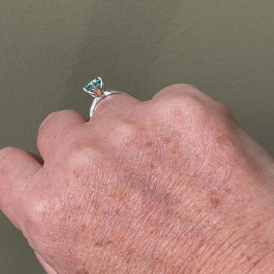 Aquamarine & Pink Diamond Solitaire Ring.