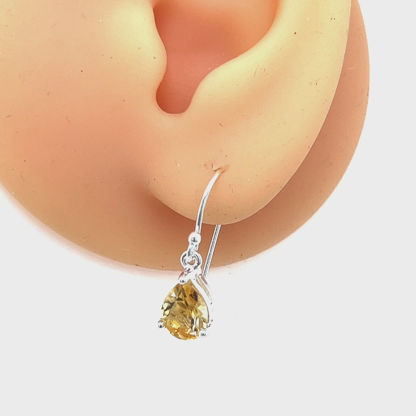 Silver Pear Shape Citrine drop Earrings.