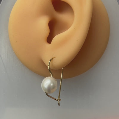 Freshwater Pearl Euroball Style Earrings in 9ct Yellow Gold.