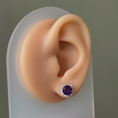 9ct Yellow Amethyst & Diamond Stud Earrings