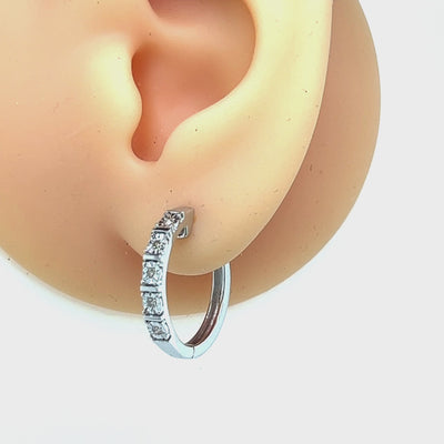 Silver Huggie Earrings set with 20 Diamonds.