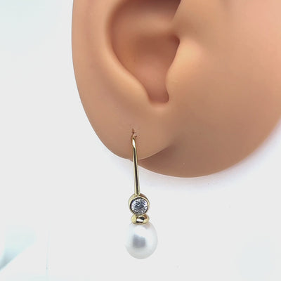 Freshwater Pearl & Cubic Zirconia Drop Earrings - Rose Gold.