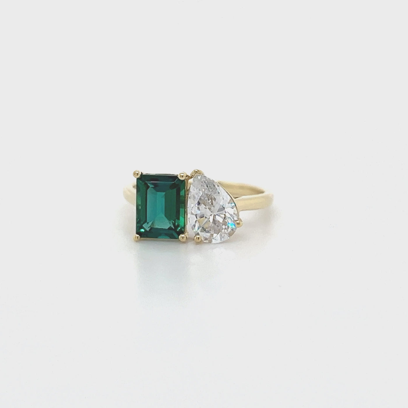 Abstract Created Emerald & Cubic Zirconia Dress Ring.