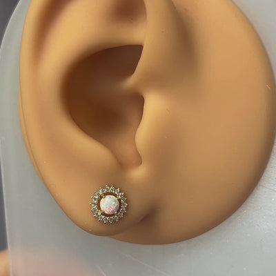 9ct Yellow Gold Created Opal Cluster Studs