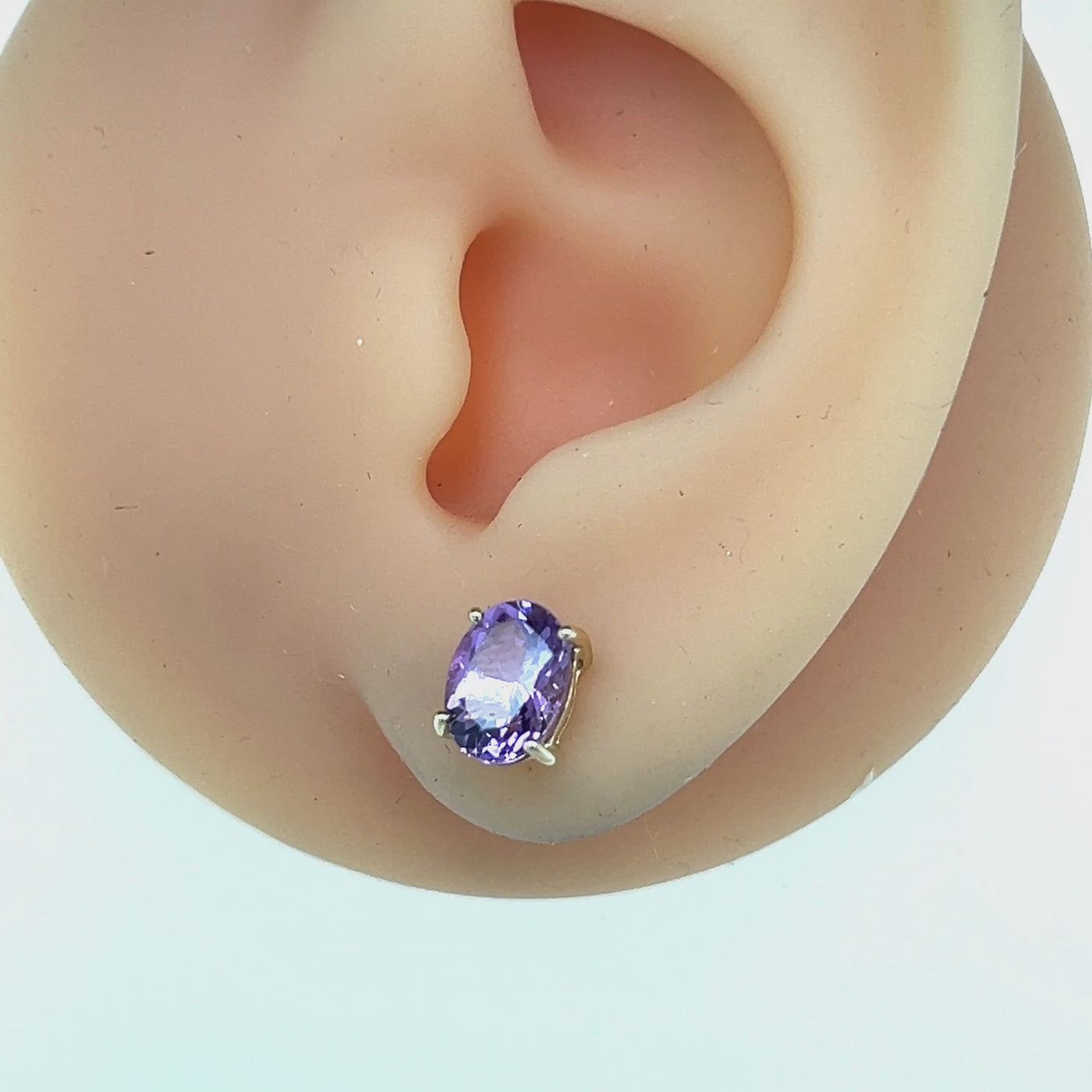 9ct Yellow Gold Oval Amethyst Solitaire Stud Earrings.