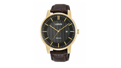 Watch with Gold metal and Brown  Leather Band
