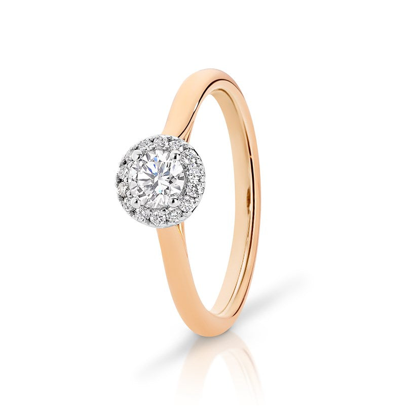 18ct Rose Gold Canadian Fire Diamond Halo Ring
