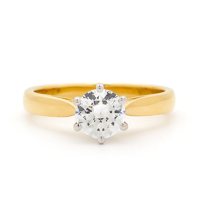 18ct 2 Tone 1/2 Carat Soltaire 6 Claw Engagement Ring