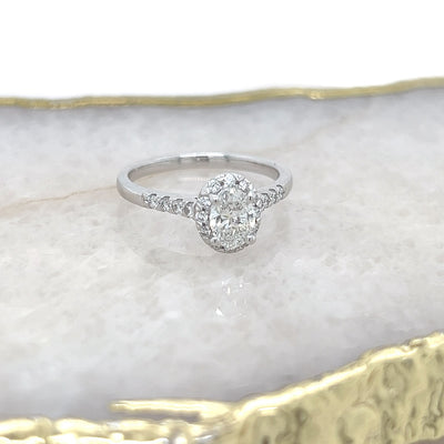 Custom Made Oval Halo Mined Diamond Engagement Ring - 0.55 carats