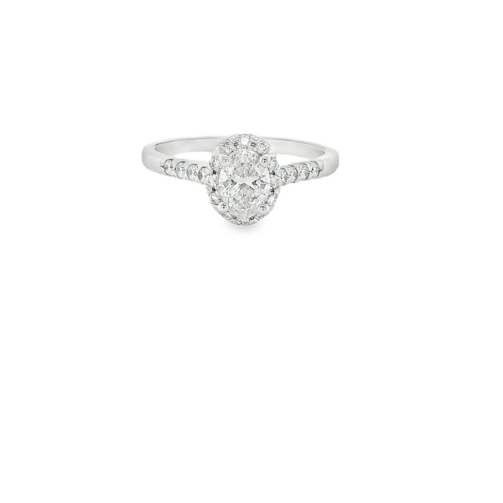 Custom Made Oval Halo Mined Diamond Engagement Ring - 0.55 carats