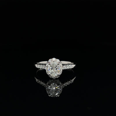 Custom Made Oval Halo Mined Diamond Engagement Ring - 0.55 carats