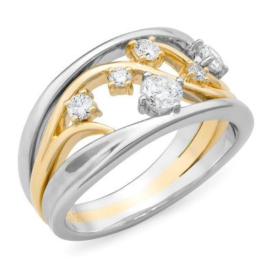 9ct Gold Open Design Diamond Wide Band Dress Ring.