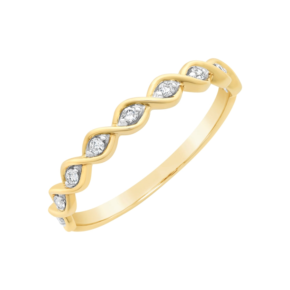 9ct Gold Twist Style Diamond Band.