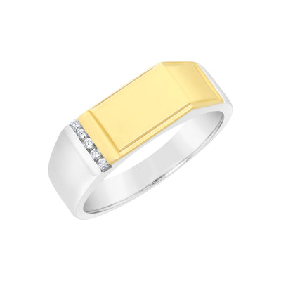 Mens 9ct Gold & Silver Rectangular Diamond Tablet Ring.