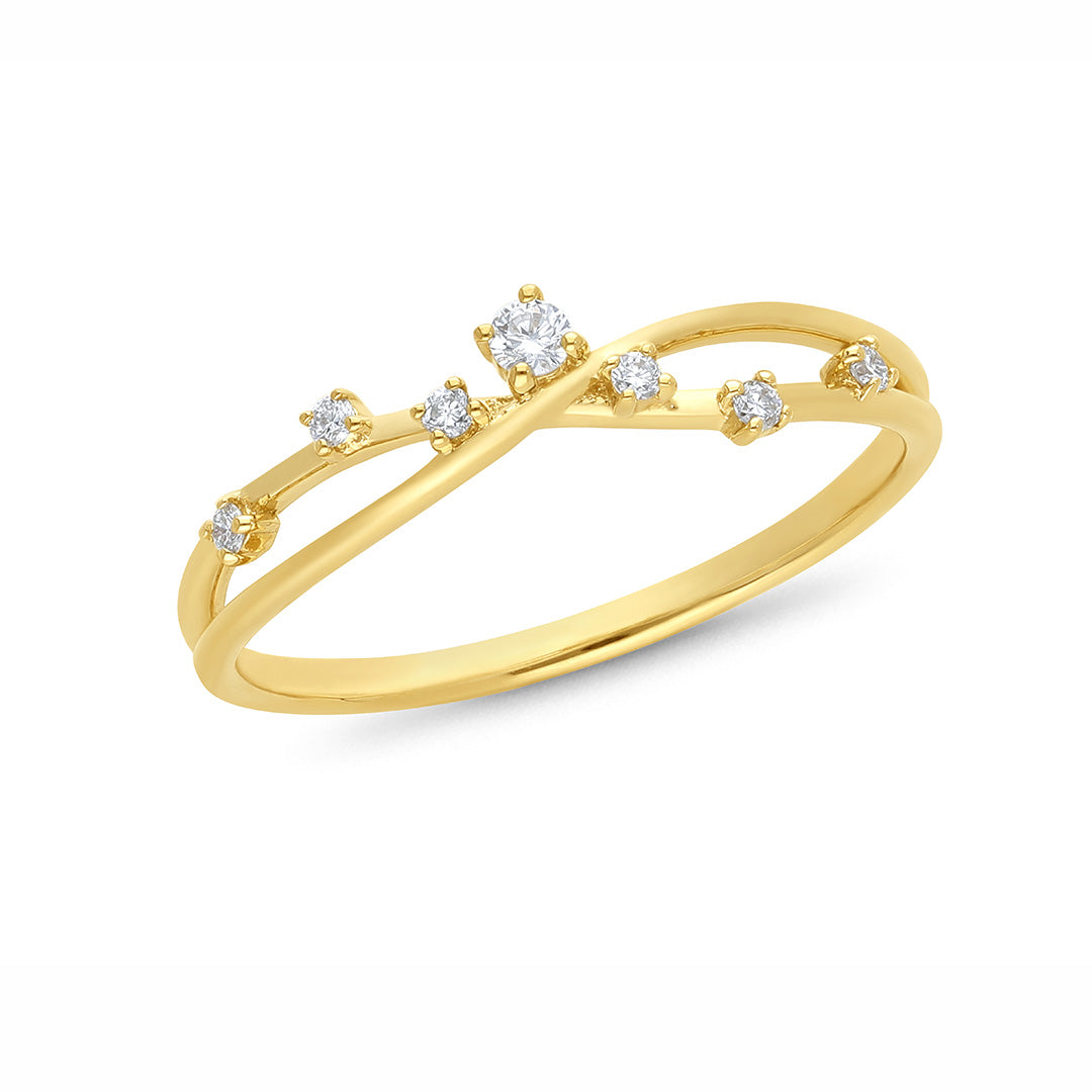 9ct Gold Scattered Diamond Crossover Dress Ring.