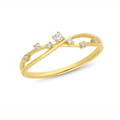 9ct Gold Scattered Diamond Crossover Dress Ring.