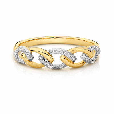 9ct Yellow Gold Diamond Chain Link Ring.