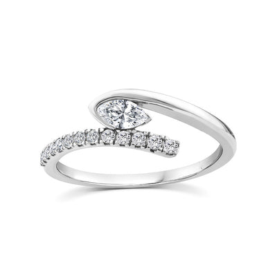 9ct White Gold Marquise Diamond Crossover Ring.