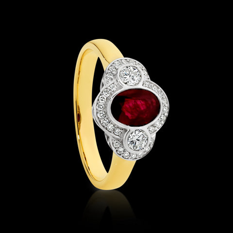 9ct Gold Oval Ruby & Diamond Ring.
