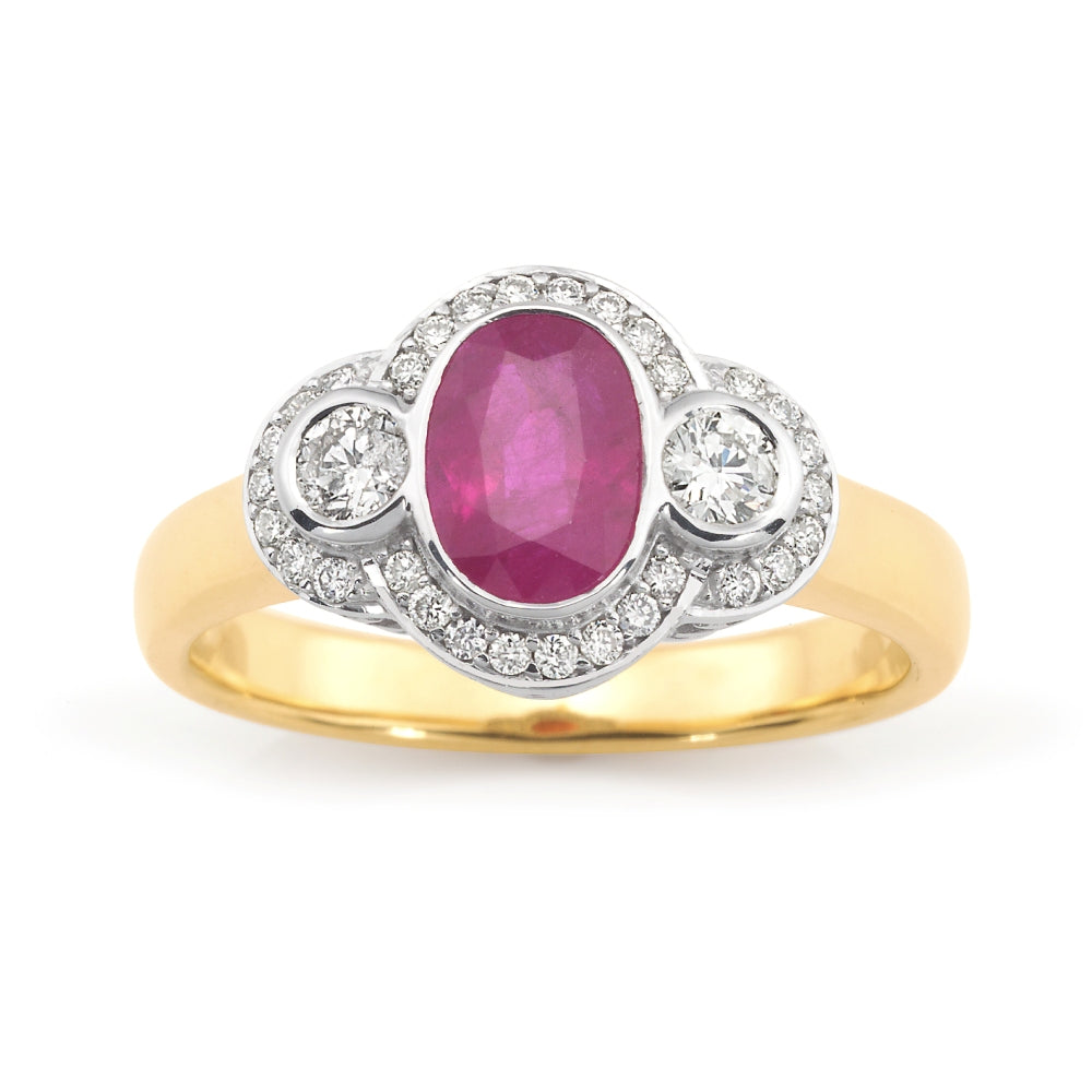 9ct Gold Oval Ruby & Diamond Ring.