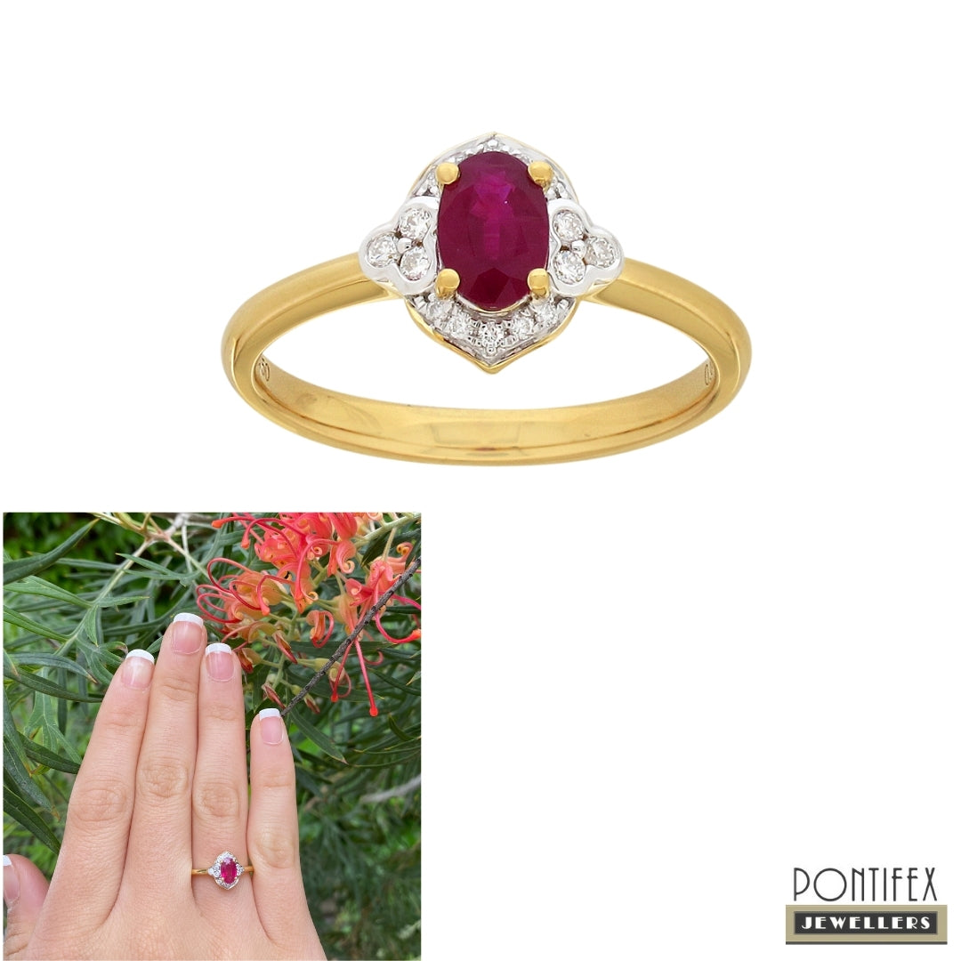 Hand Crafted 18ct Yellow & White Gold Oval Ruby & Diamond Ring.