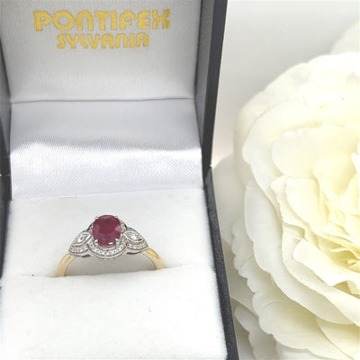 9ct Gold Ruby & Diamond Dress Ring