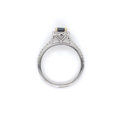 18ct Gold Cushion Cut Blue Sapphire & Diamond Ring.