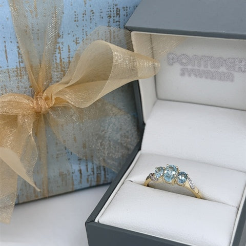 Aquamarine Trilogy Ring - Elizabeth Birthstone collection