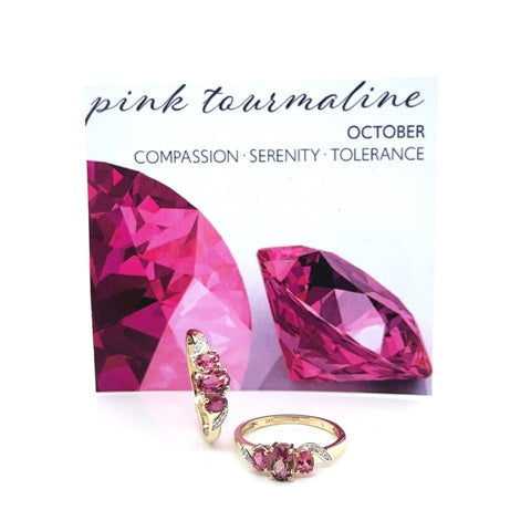 Pink Tourmaline Trilogy Ring - Elizabeth Birthstone collection