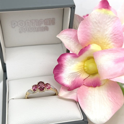 Pink Tourmaline Trilogy Ring - Elizabeth Birthstone collection