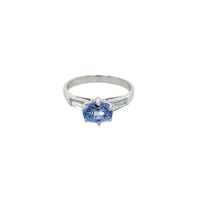 Oval Ceylon Sapphire & Baguette Diamond Ring.