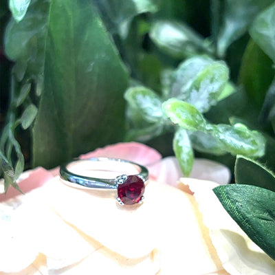 Solitaire Synthetic Ruby Ring in 18ct White Gold.