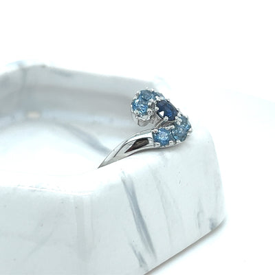 Custom Made 9ct White Gold Sapphire & Aquamarine Dress Ring.