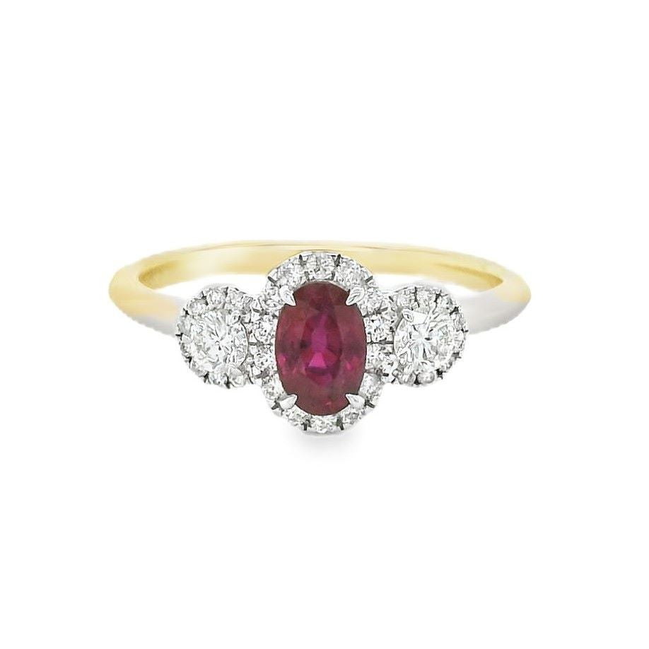 9ct Gold Natural Ruby & Diamond Trilogy Ring